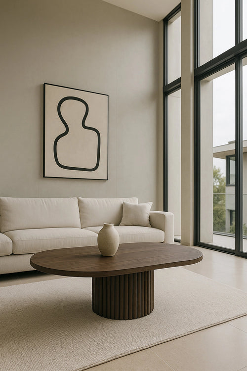 Table Basse Ovale Frêne Teinté Noyer Pied Cannelé 110 cm - Sierra