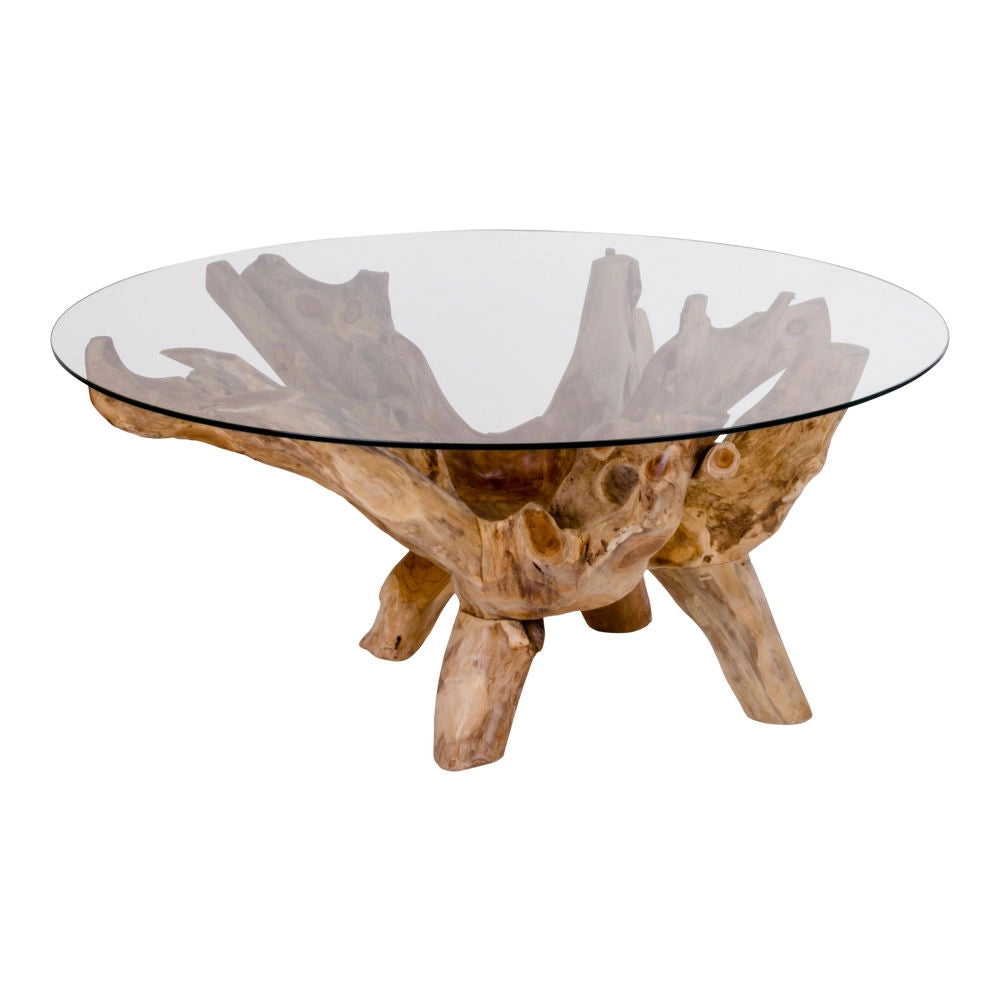 Table Basse Ronde Verre et Racine de Teck Ø110 cm - Amazonas