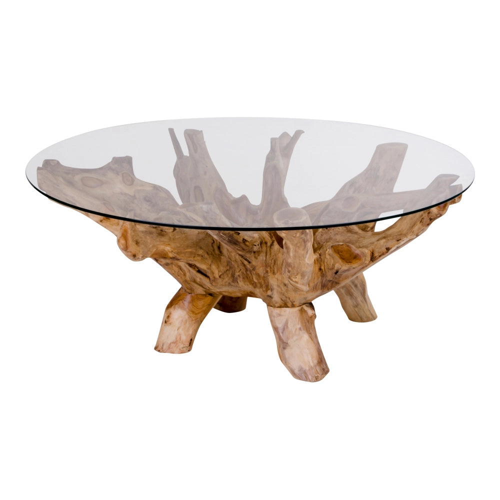 Table Basse Ronde Verre et Racine de Teck Ø110 cm - Amazonas