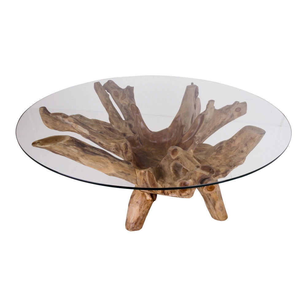 Table Basse Ronde Verre et Racine de Teck Ø110 cm - Amazonas
