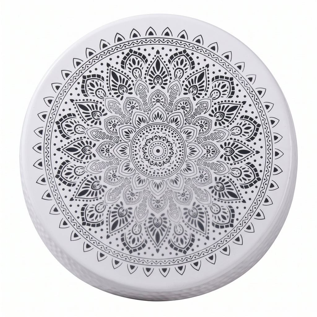 Table basse ronde Santorin – Aluminium martelé blanc Ø 55 cm