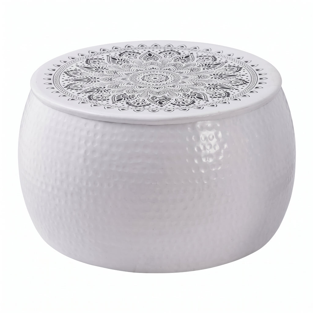 Table basse ronde Santorin – Aluminium martelé blanc Ø 55 cm