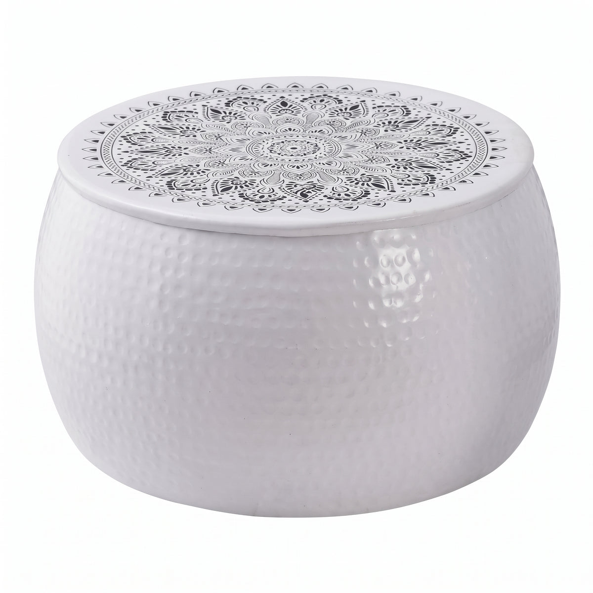 Table basse ronde Santorin – Aluminium martelé blanc Ø 55 cm