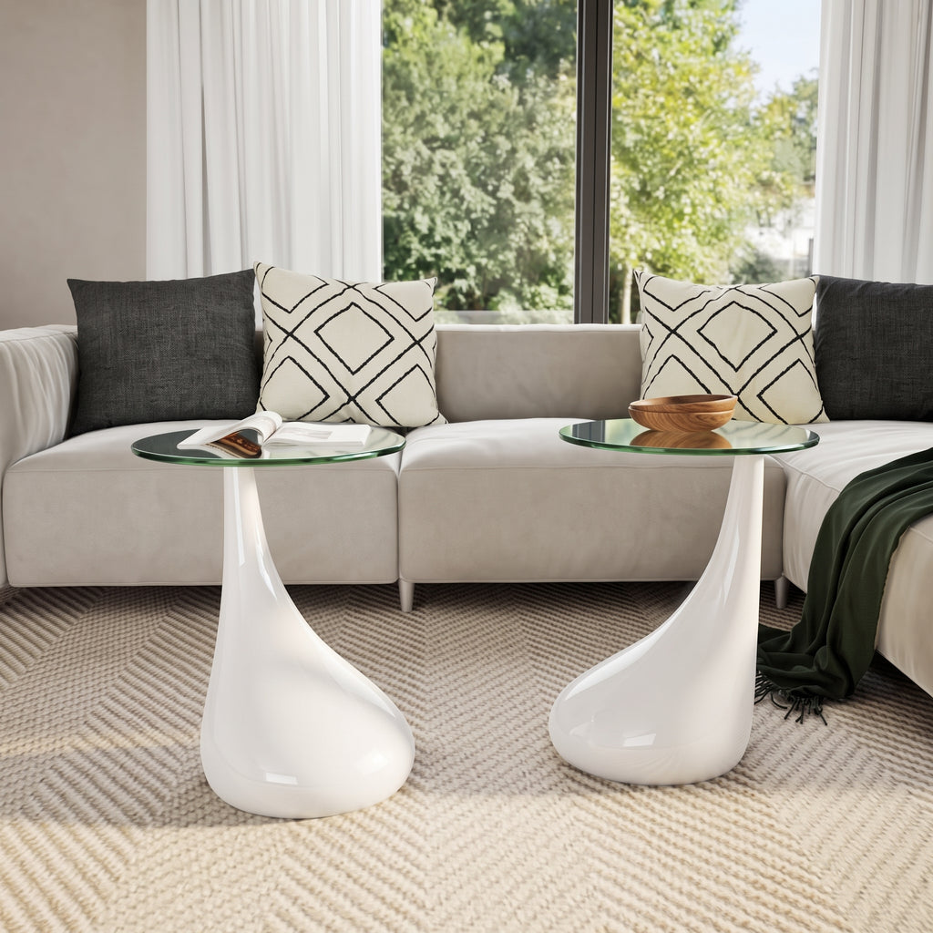 Table basse ronde Capri – Verre trempé et base brillante Ø 42 cm