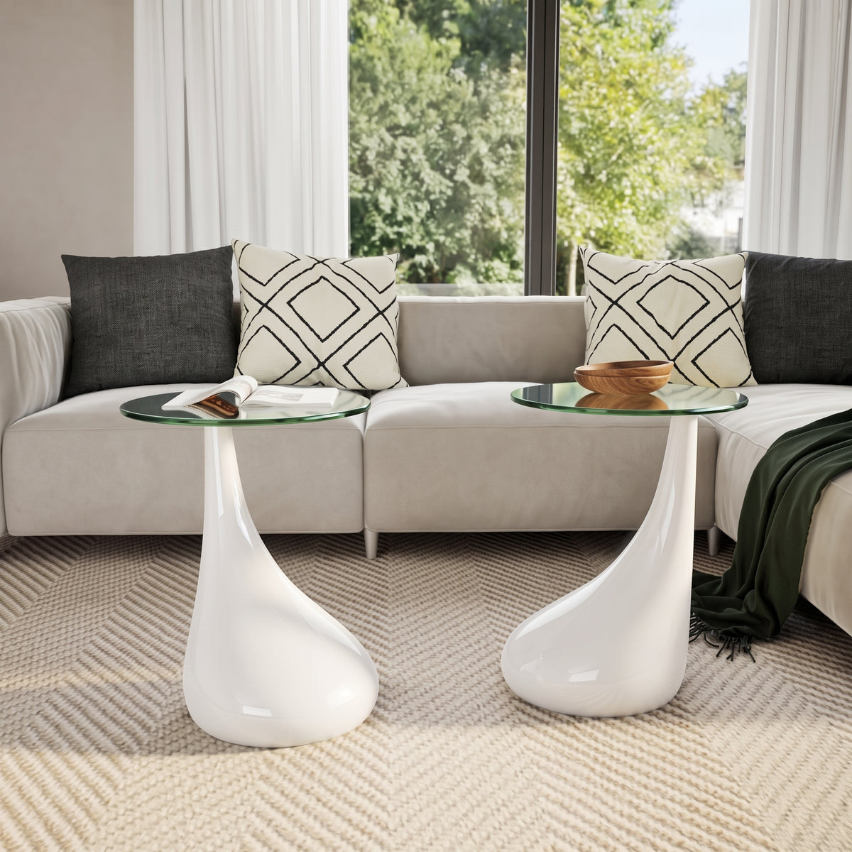Table basse ronde Capri – Verre trempé et base brillante Ø 42 cm