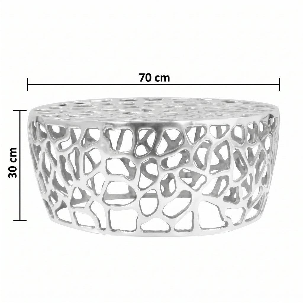 Table basse ronde Oslo – Aluminium moulé argenté Ø 70 cm
