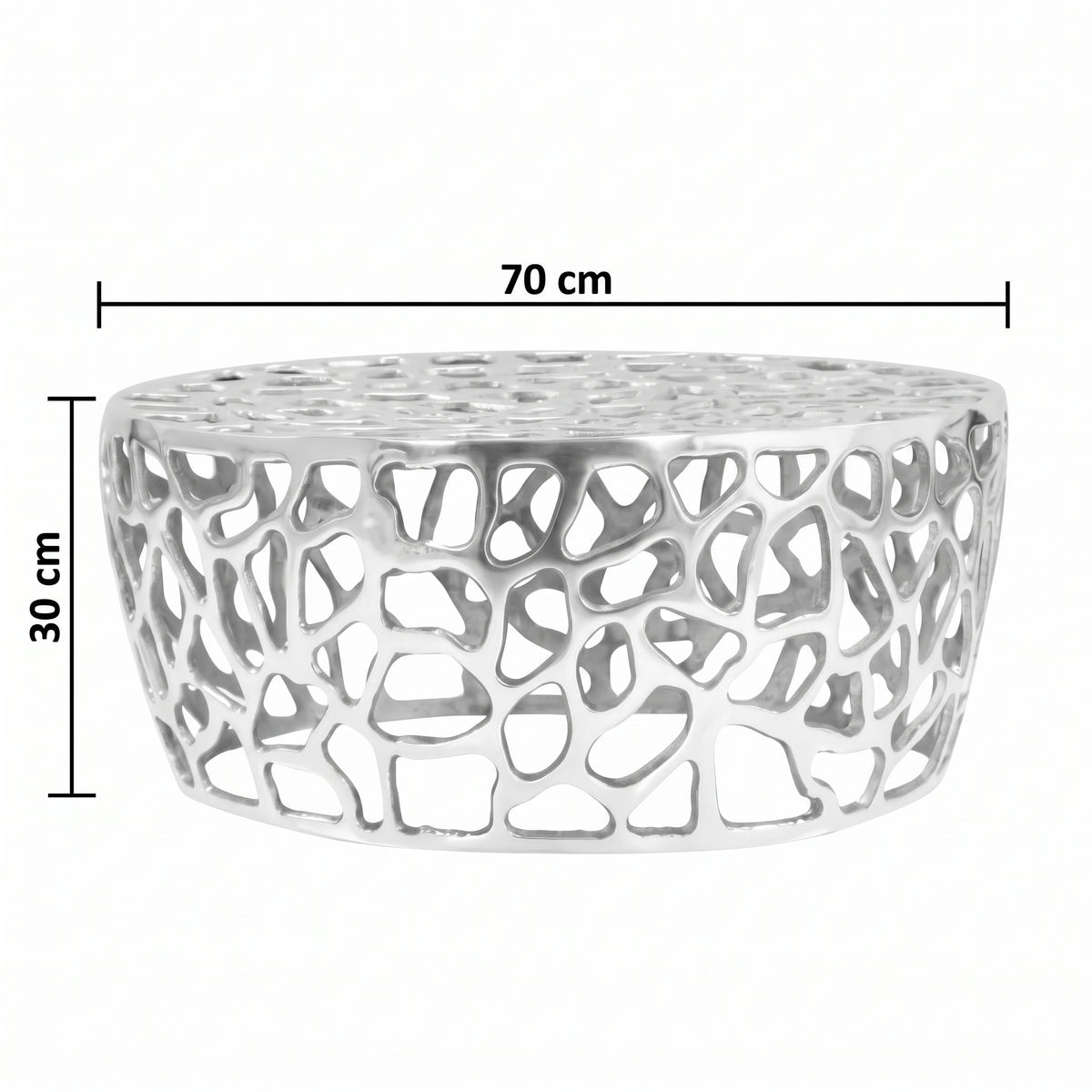 Table basse ronde Oslo – Aluminium moulé argenté Ø 70 cm