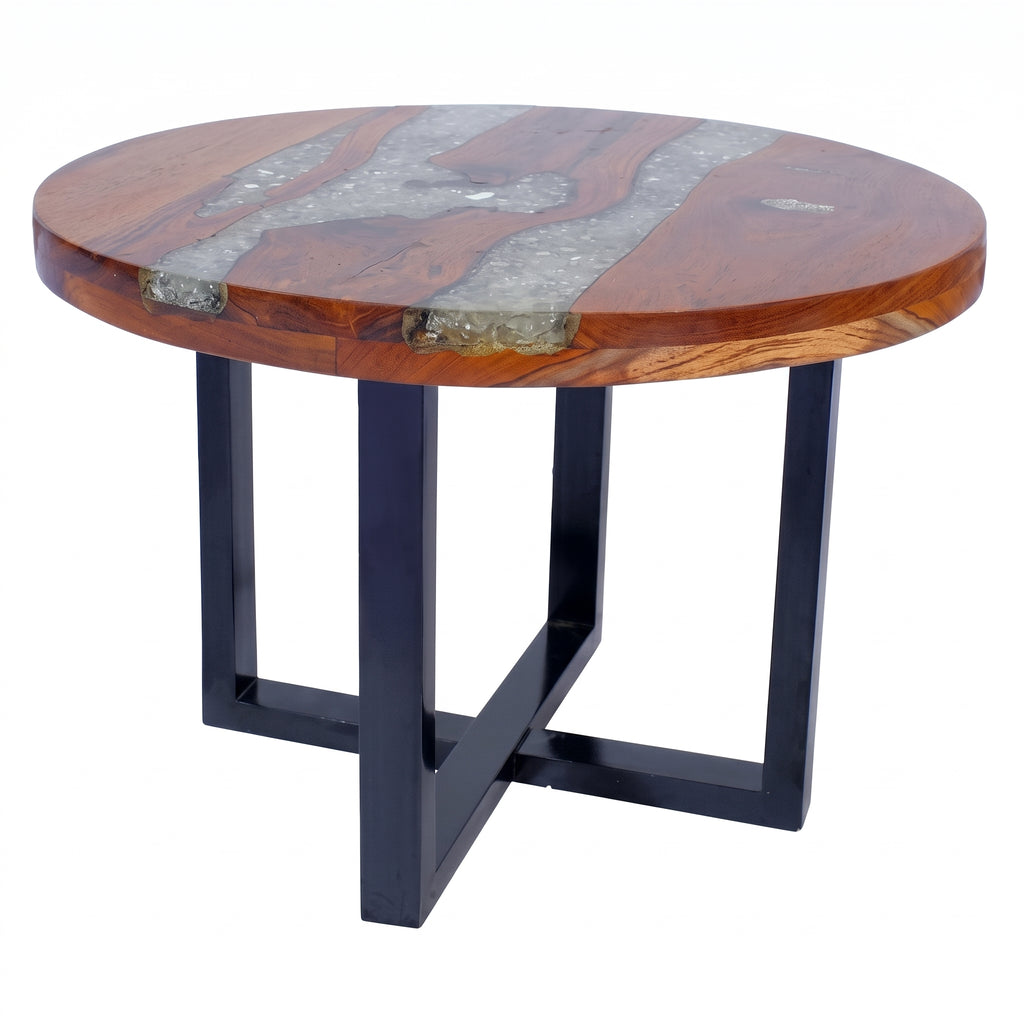 Table basse ronde Bornéo – Teck massif et résine Ø 60 cm