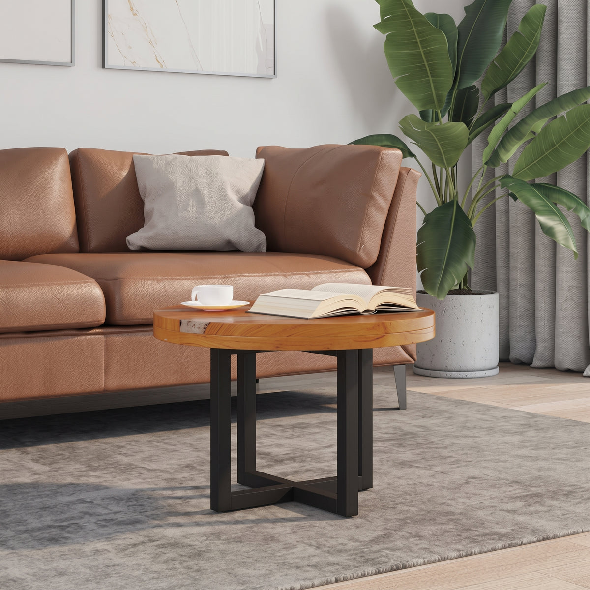 Table basse ronde Bornéo – Teck massif et résine Ø 60 cm