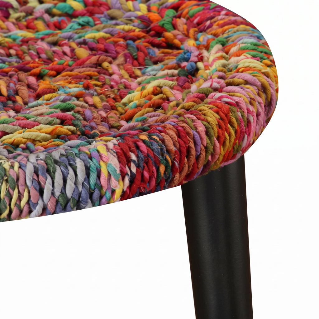 Lot de 2 tables basses rondes Goa – Détails tissés chindi multicolores