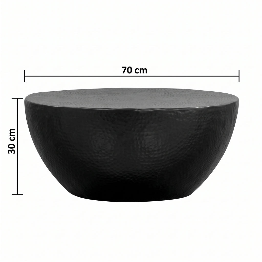 Table basse ronde Berlin – Aluminium martelé noir Ø 70 cm