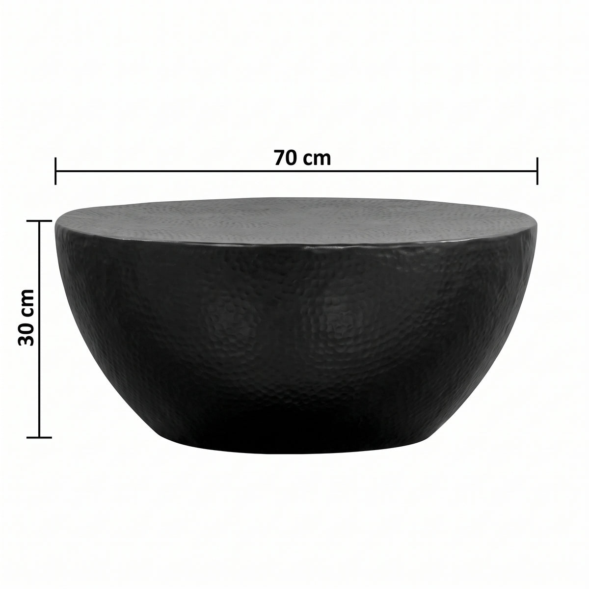 Table basse ronde Berlin – Aluminium martelé noir Ø 70 cm