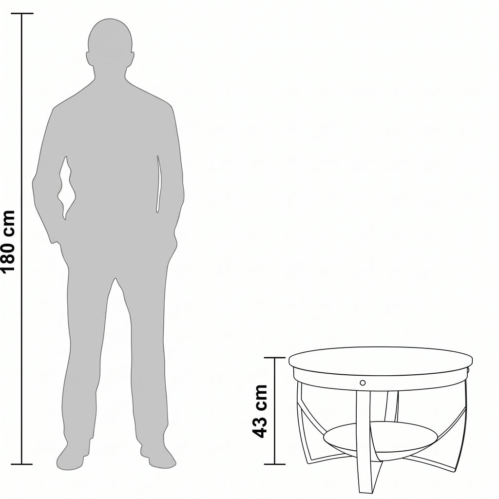 Table basse ronde Lombok – Manguier brut et métal noir Ø 68 cm