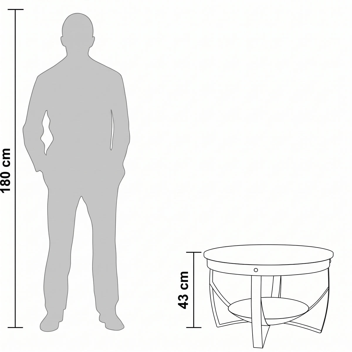 Table basse ronde Lombok – Manguier brut et métal noir Ø 68 cm