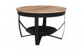 Table basse ronde Lombok – Manguier brut et métal noir Ø 68 cm