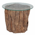 Table basse ronde Zanzibar – Teck massif et verre trempé Ø 50 cm