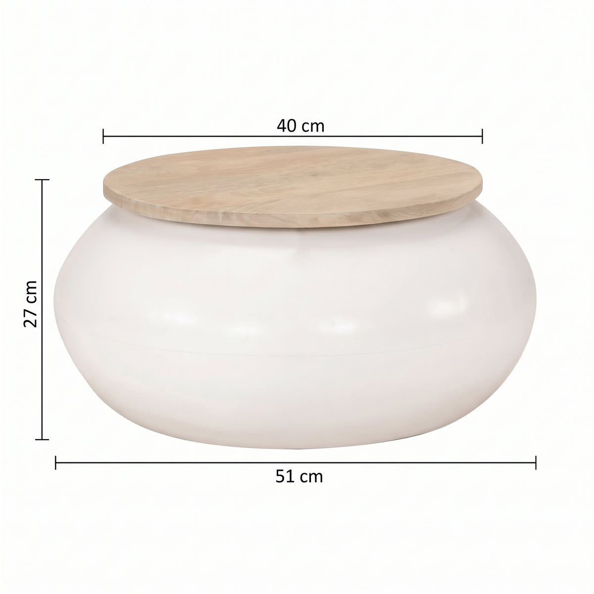 Table basse ronde Sumba – Manguier massif et base blanche Ø 51 cm