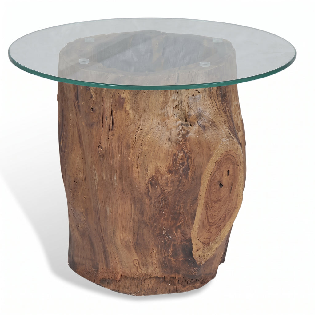 Table basse ronde Zanzibar – Teck massif et verre trempé Ø 50 cm