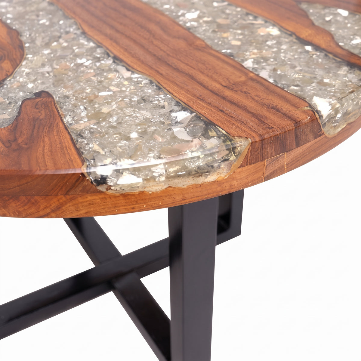 Table basse ronde Bornéo – Teck massif et résine Ø 60 cm