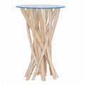Table basse ronde Ubud – Teck massif et verre Ø 35 cm