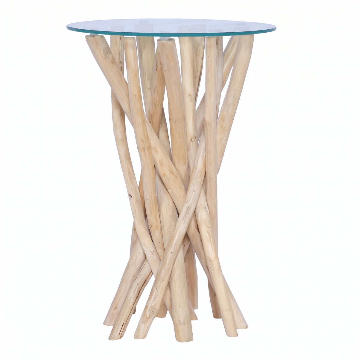 Table basse ronde Ubud – Teck massif et verre Ø 35 cm