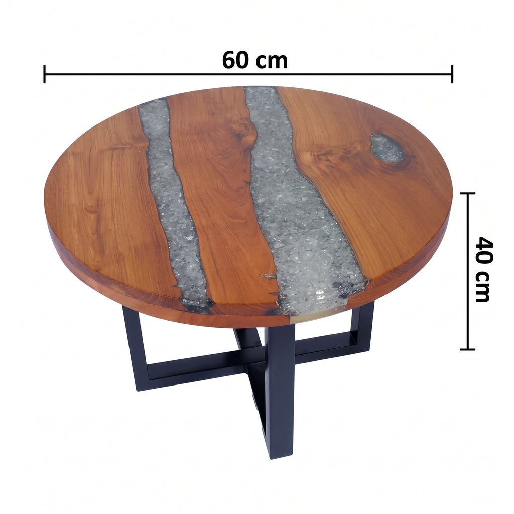 Table basse ronde Bornéo – Teck massif et résine Ø 60 cm