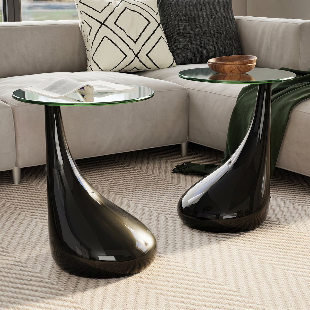 Table basse ronde Capri – Verre trempé et base brillante Ø 42 cm