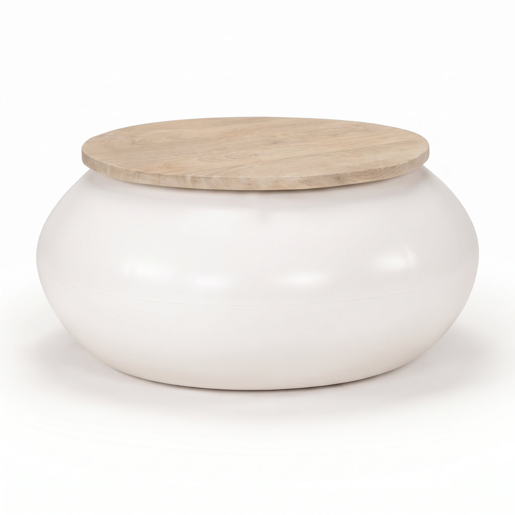 Table basse ronde Sumba – Manguier massif et base blanche Ø 51 cm