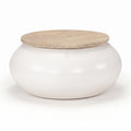 Table basse ronde Sumba – Manguier massif et base blanche Ø 51 cm