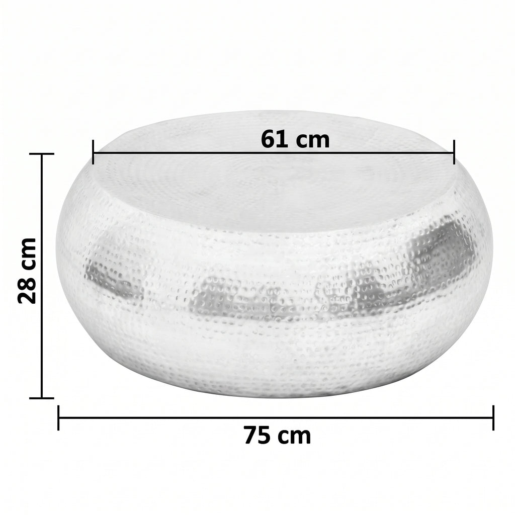 Table basse ronde Stockholm – Aluminium martelé argenté Ø 75 cm