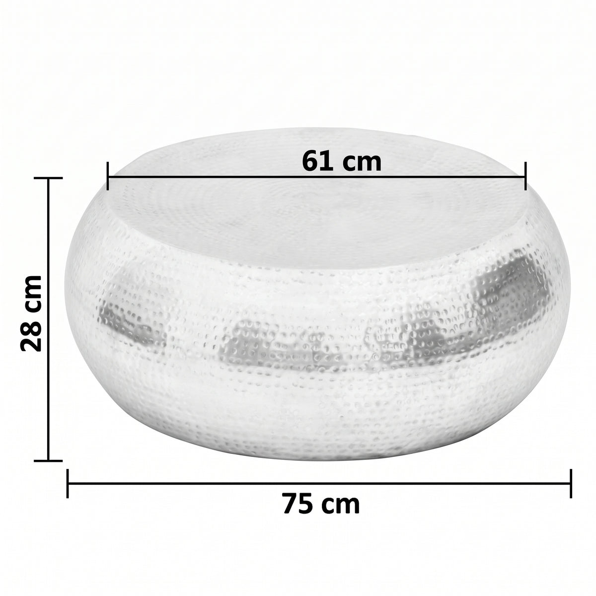 Table basse ronde Stockholm – Aluminium martelé argenté Ø 75 cm
