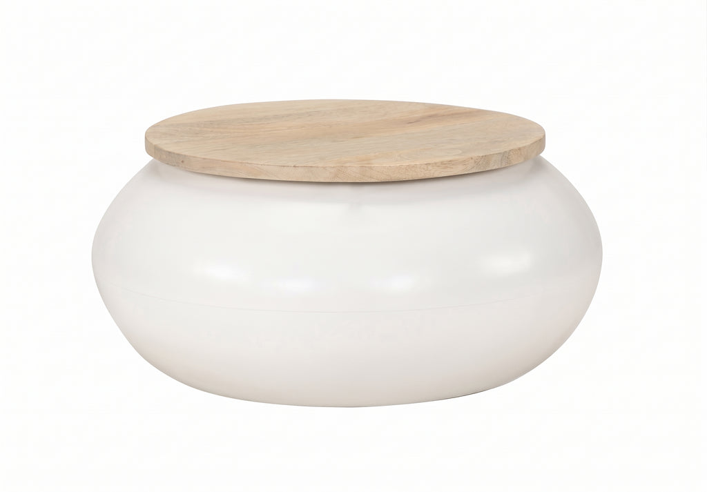 Table basse ronde Sumba – Manguier massif et base blanche Ø 51 cm