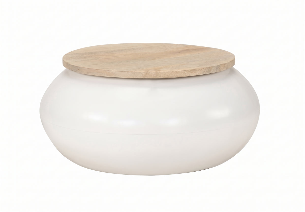 Table basse ronde Sumba – Manguier massif et base blanche Ø 51 cm