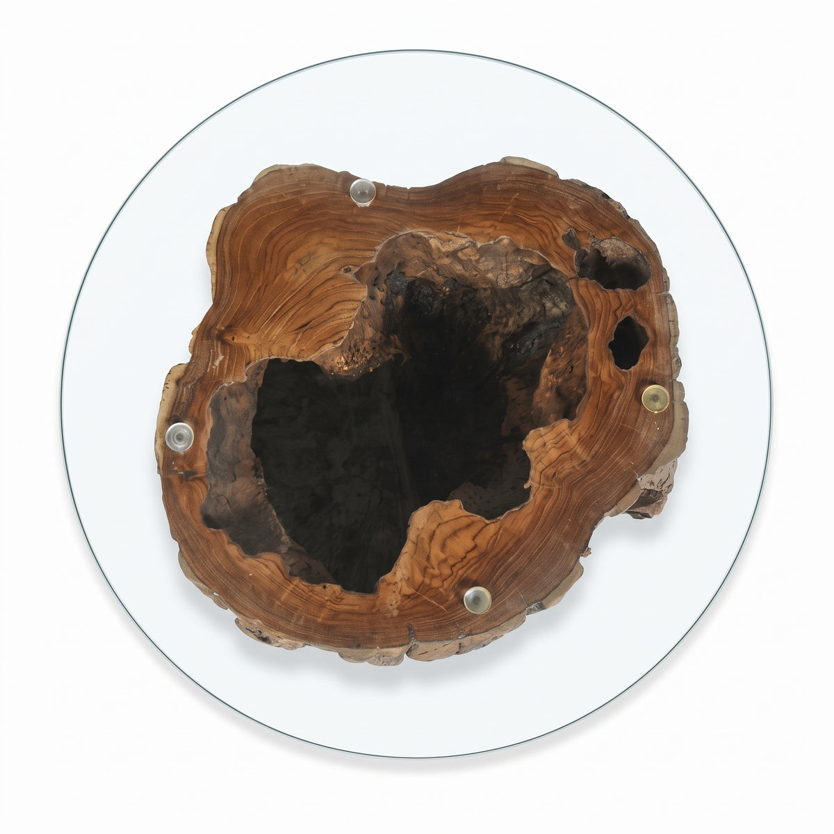 Table basse ronde Zanzibar – Teck massif et verre trempé Ø 50 cm