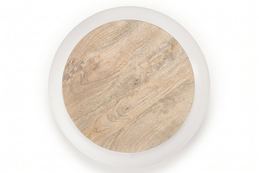 Table basse ronde Sumba – Manguier massif et base blanche Ø 51 cm