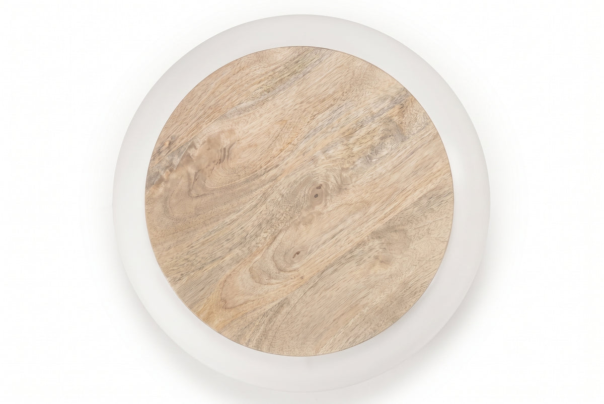 Table basse ronde Sumba – Manguier massif et base blanche Ø 51 cm