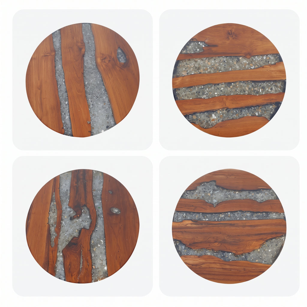 Table basse ronde Bornéo – Teck massif et résine Ø 60 cm