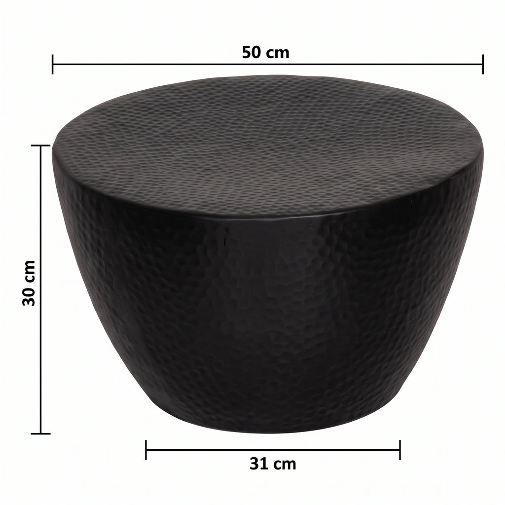 Table basse ronde Berlin Mini – Aluminium martelé noir Ø 50 cm