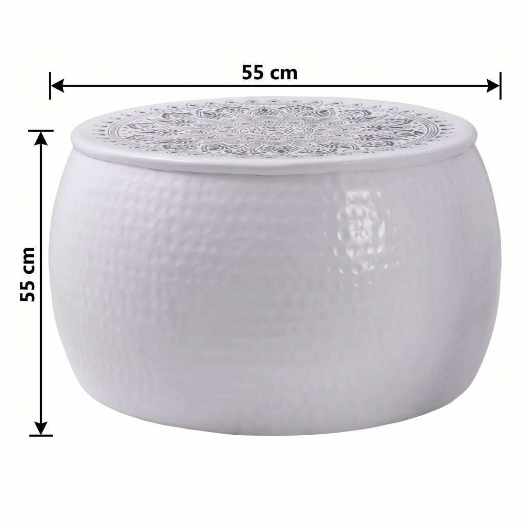 Table basse ronde Santorin – Aluminium martelé blanc Ø 55 cm