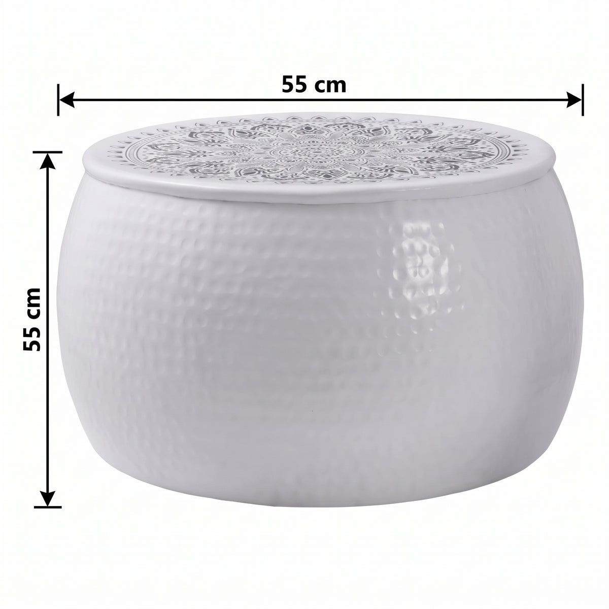 Table basse ronde Santorin – Aluminium martelé blanc Ø 55 cm
