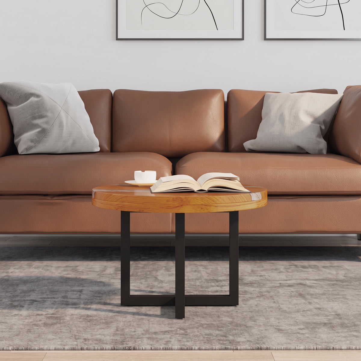 Table basse ronde Bornéo – Teck massif et résine Ø 60 cm