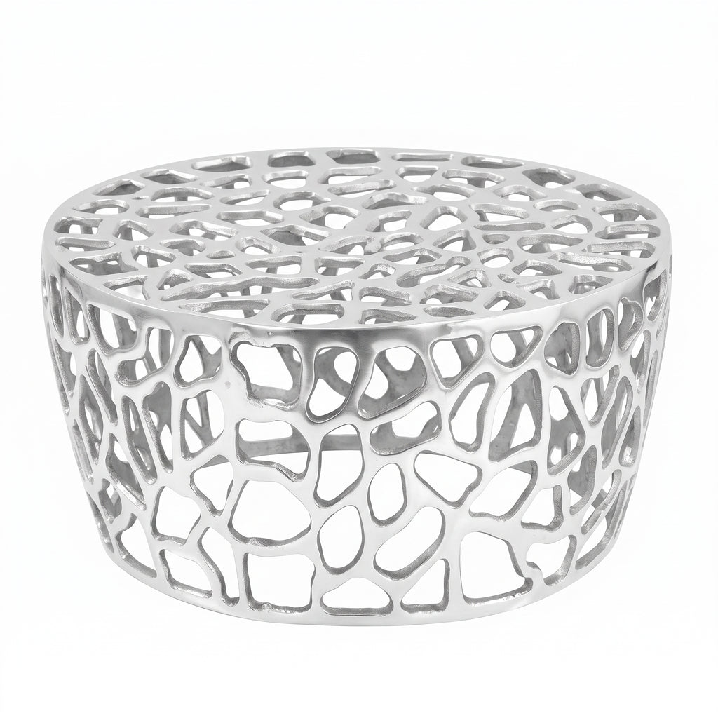 Table basse ronde Oslo – Aluminium moulé argenté Ø 70 cm