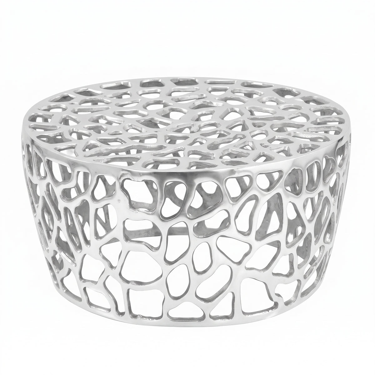 Table basse ronde Oslo – Aluminium moulé argenté Ø 70 cm
