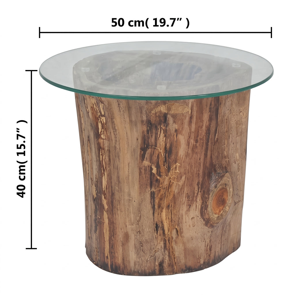 Table basse ronde Zanzibar – Teck massif et verre trempé Ø 50 cm